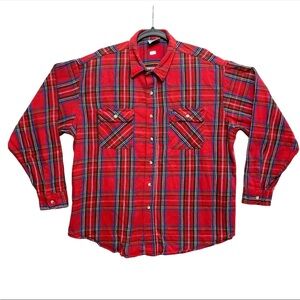 VINTAGE Prentiss Outdoors Flannel Shirt Mens L Long Sleeve Red Plaid Button Up